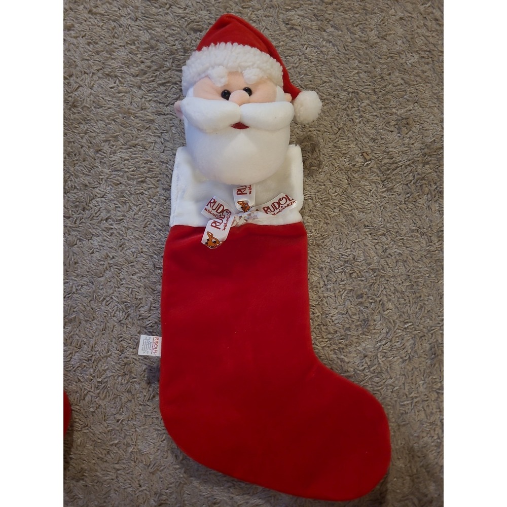 Vintage Rudolph The Red Nose Santa Plush 20" Christmas Stocking New
